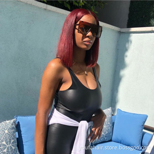 10A Cuticle Aligned Unprocessed Brazilian Ombre Short Human Hair Bob Wig Blonde Red Colored HD Lace Front Wig Virgin Human Hair